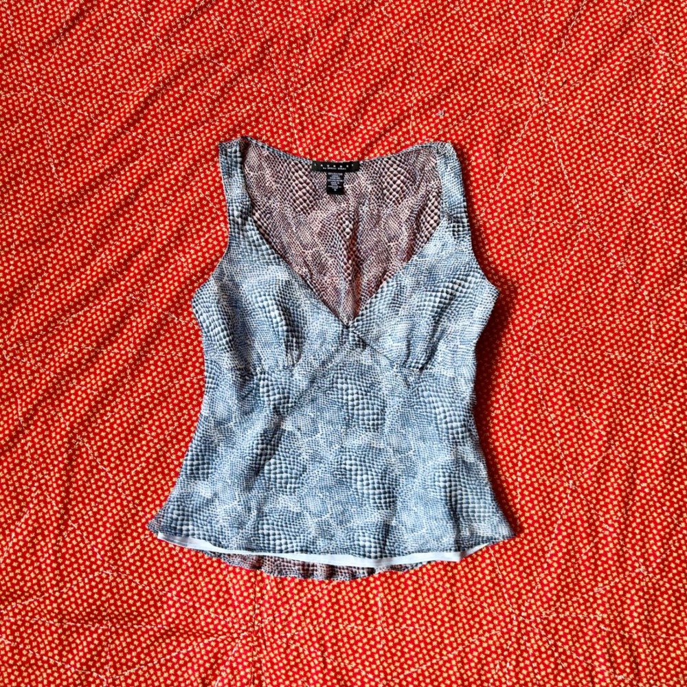 Laundry by Shelli Segal Silk Snakeskin Print V-Neck Tank Top Small with gems